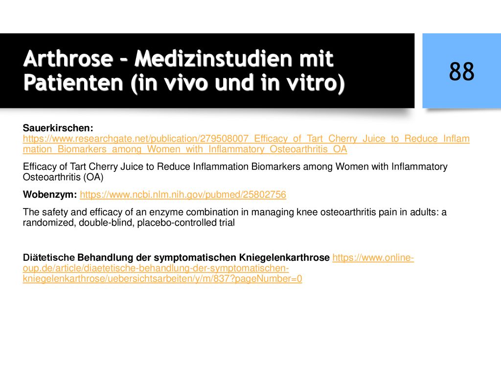 Arthrose – Medizinstudien mit Patienten (in vivo und in vitro)