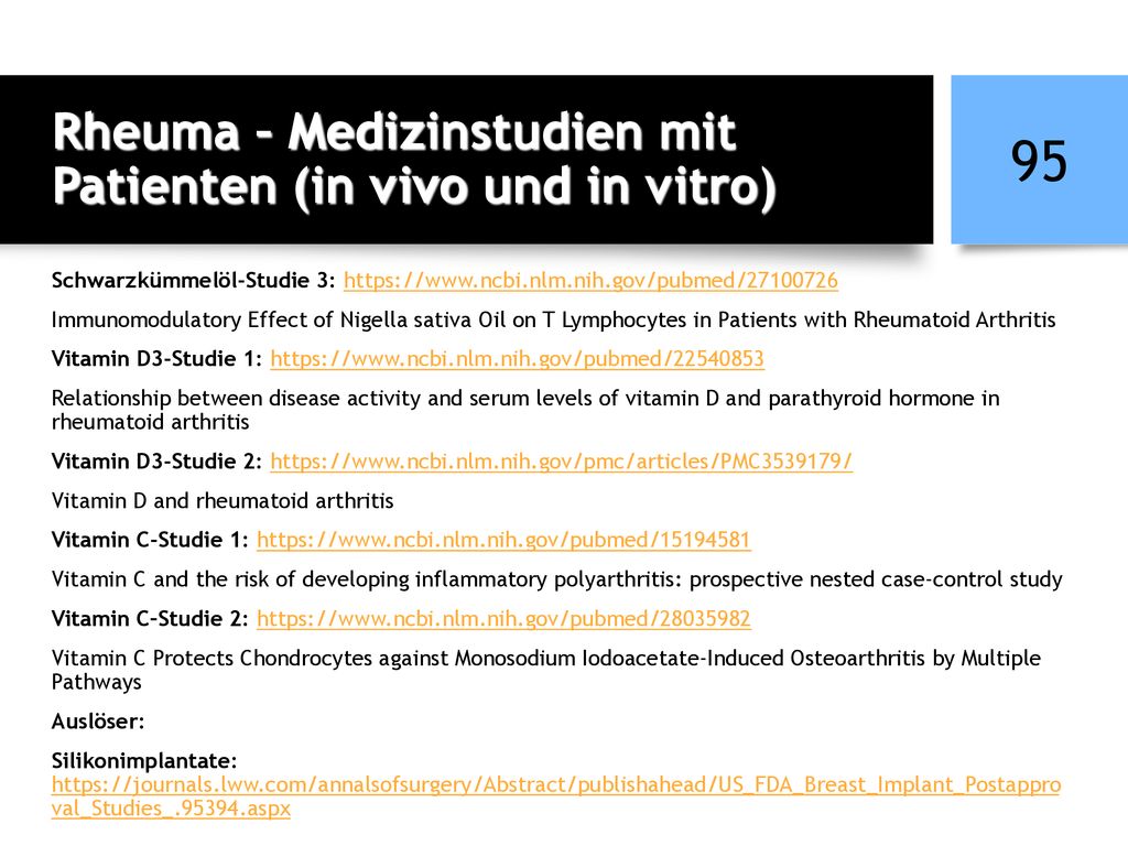 Rheuma – Medizinstudien mit Patienten (in vivo und in vitro)