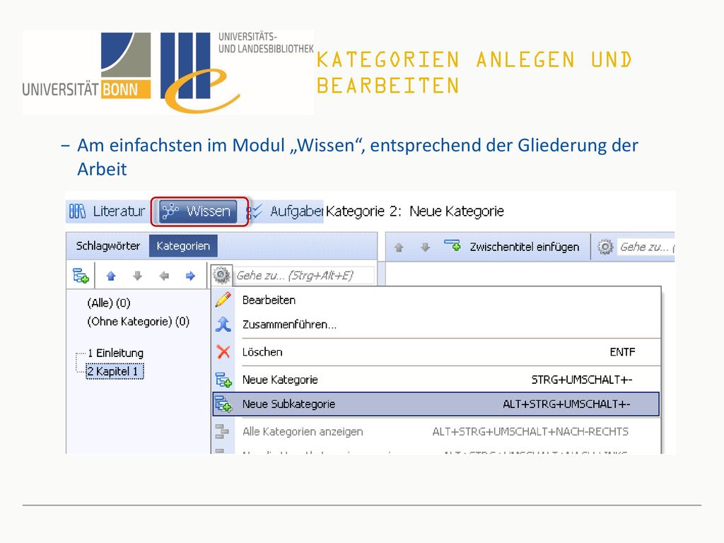 Kategorien anlegen und bearbeiten