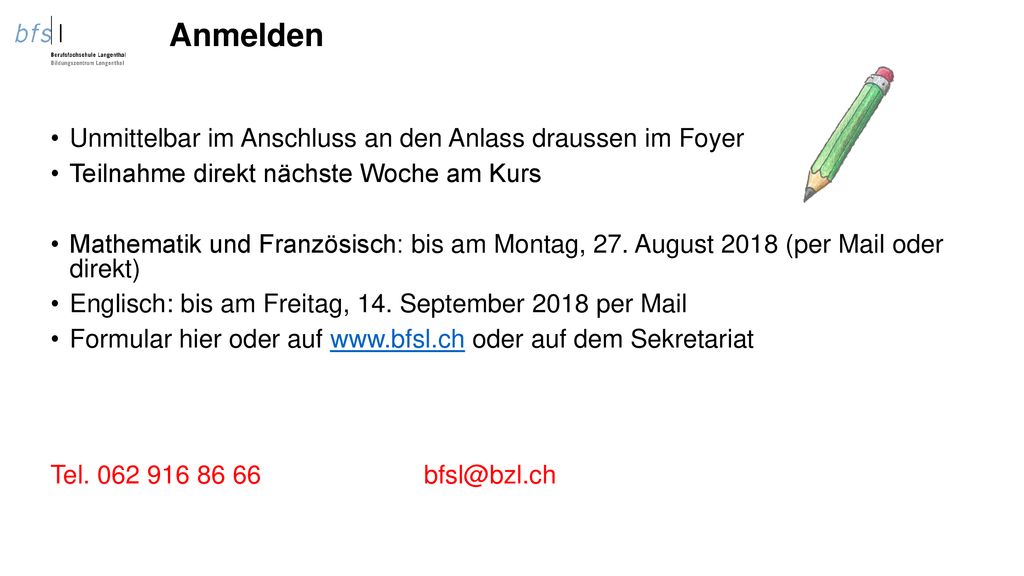 Anmelden Unmittelbar im Anschluss an den Anlass draussen im Foyer