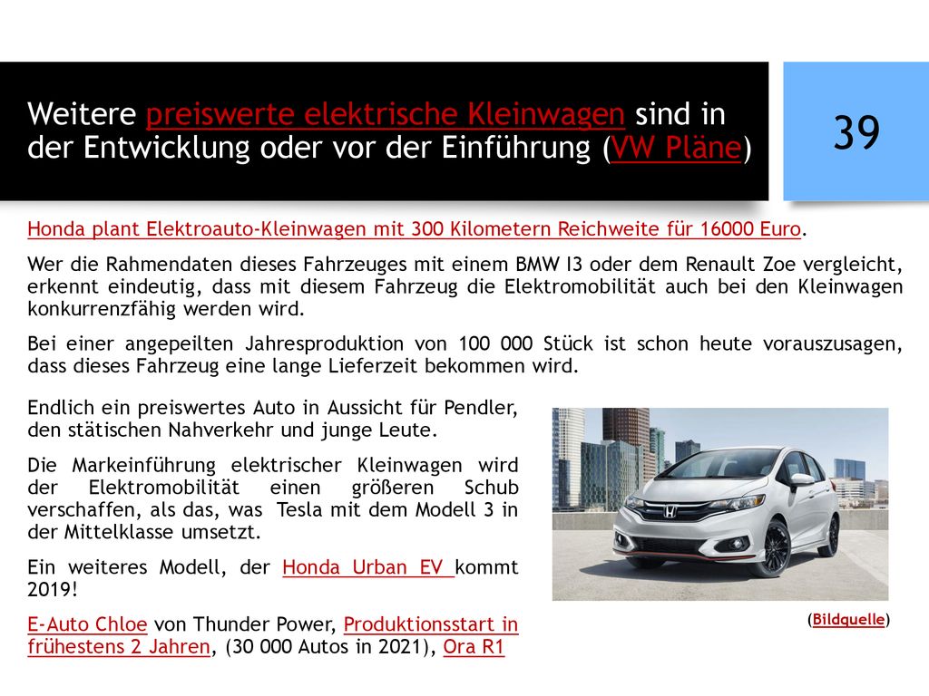 Weitere preiswerte elektrische Kleinwagen sind in der Entwicklung oder vor der Einführung (VW Pläne)