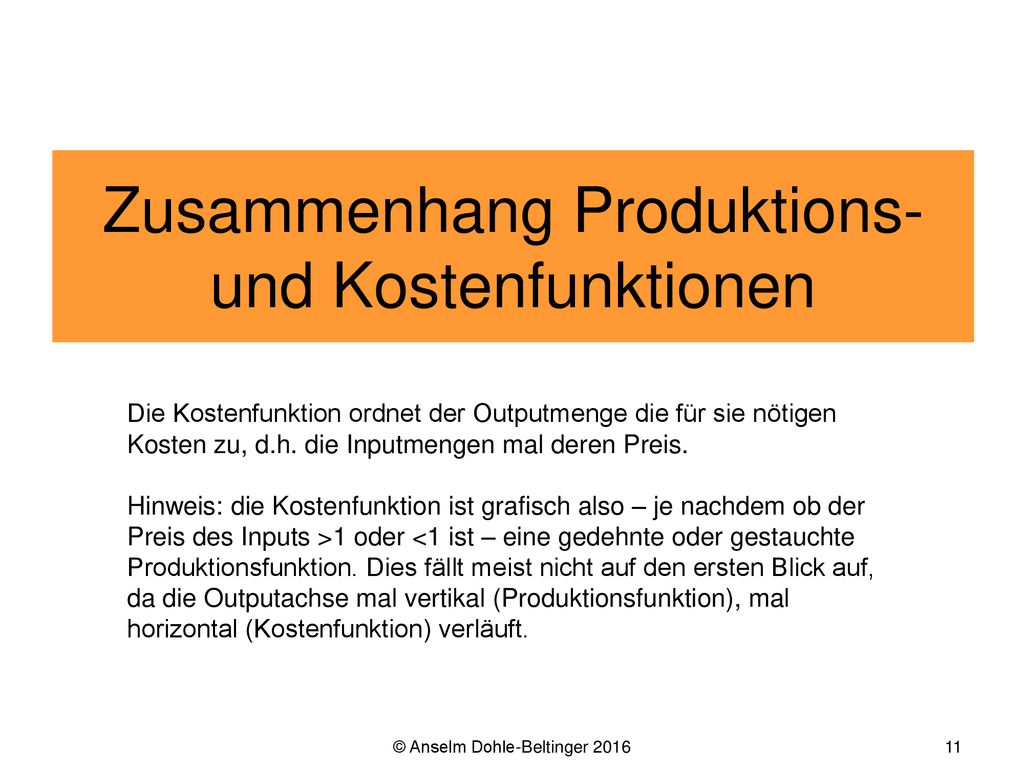 Zusammenhang Produktions- und Kostenfunktionen