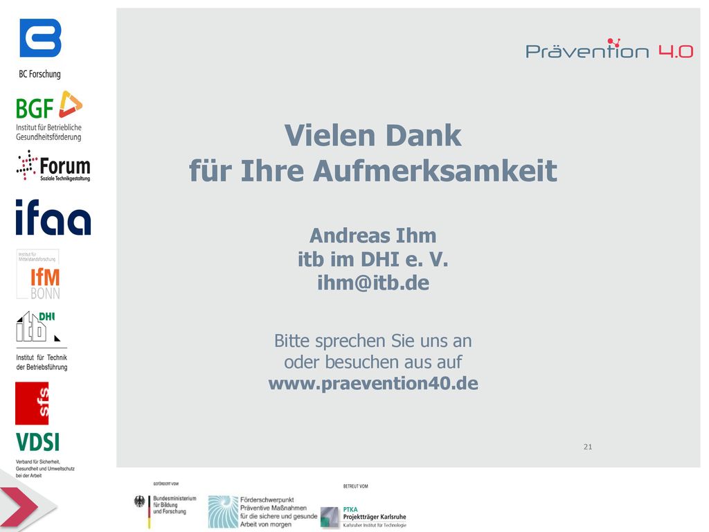Vielen Dank für Ihre Aufmerksamkeit Andreas Ihm itb im DHI e. V