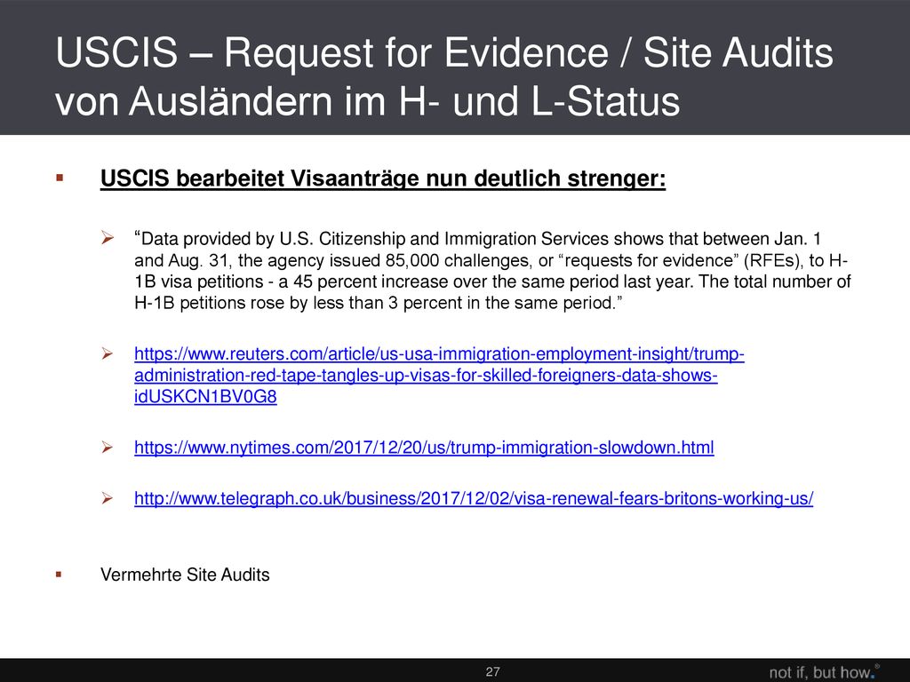 USCIS – Request for Evidence / Site Audits von Ausländern im H- und L-Status