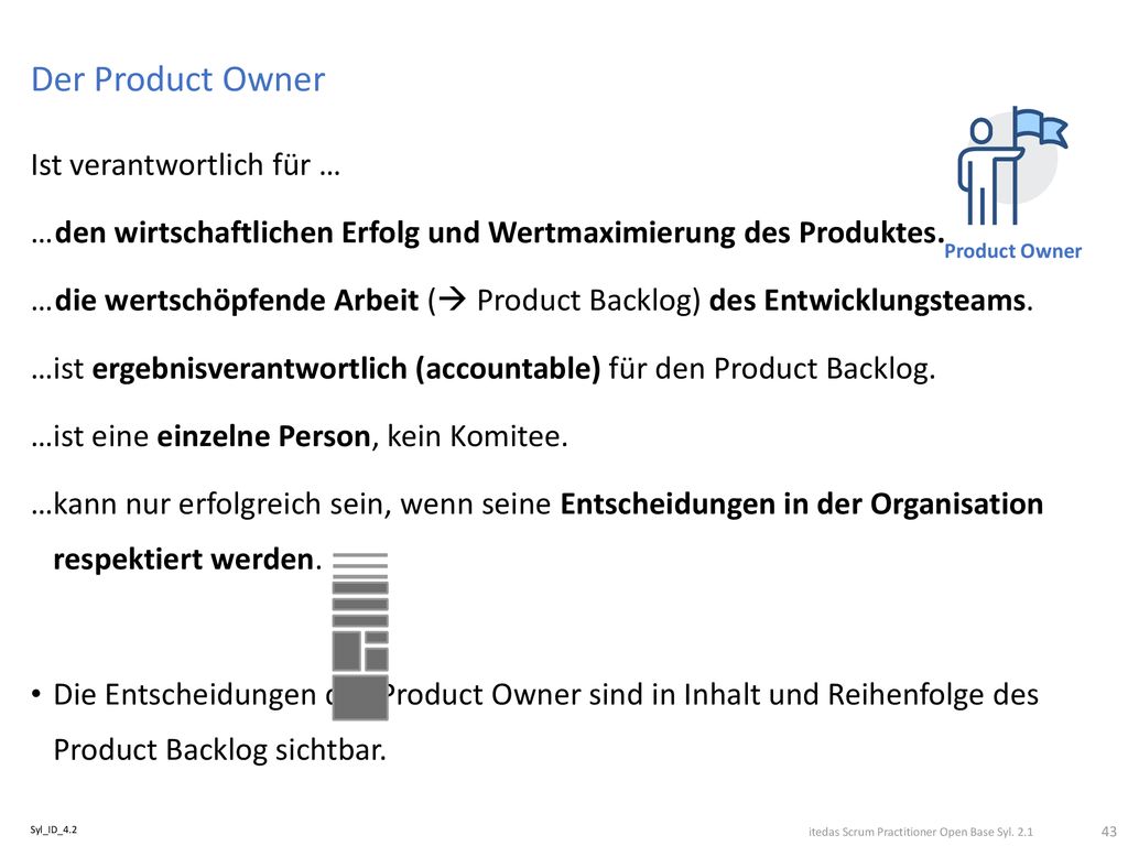 Der Product Owner Ist verantwortlich für …