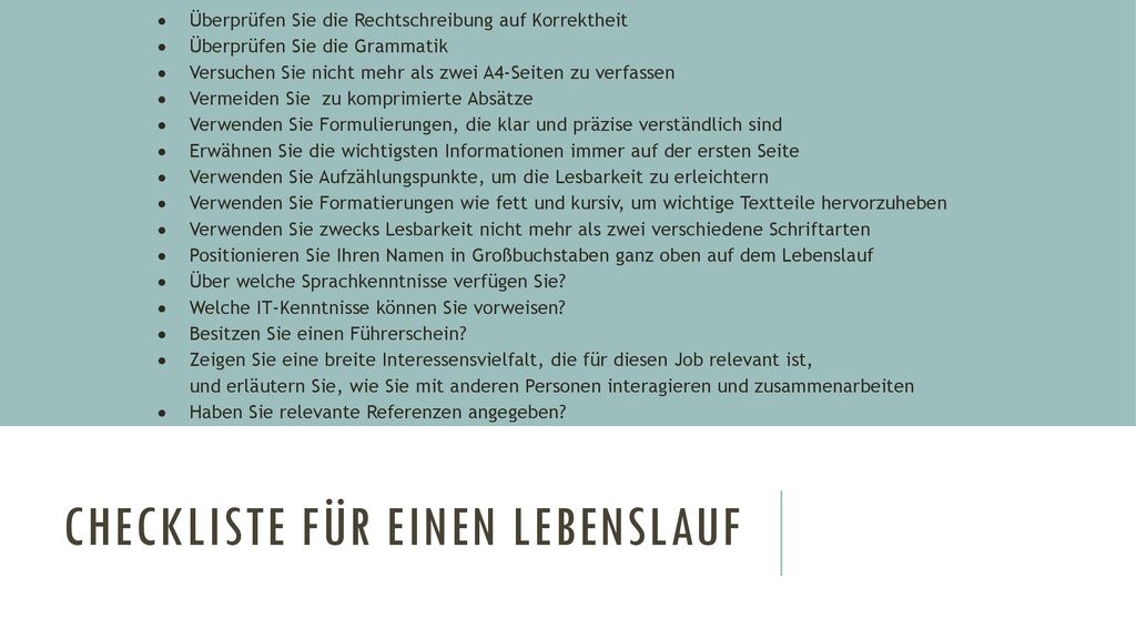 Checkliste für einen Lebenslauf