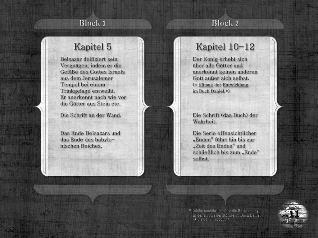 11 Block 1 Block 2 Kapitel 5 Kapitel Belsazar deifiziert sein