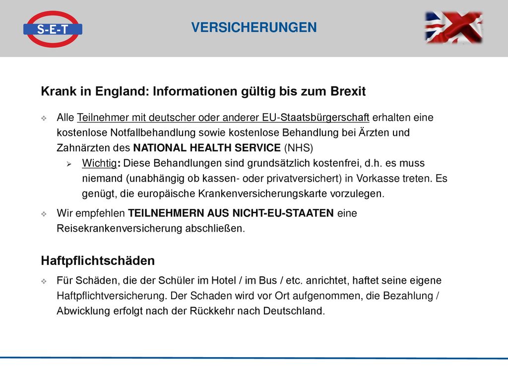 Versicherungen Krank in England: Informationen gültig bis zum Brexit