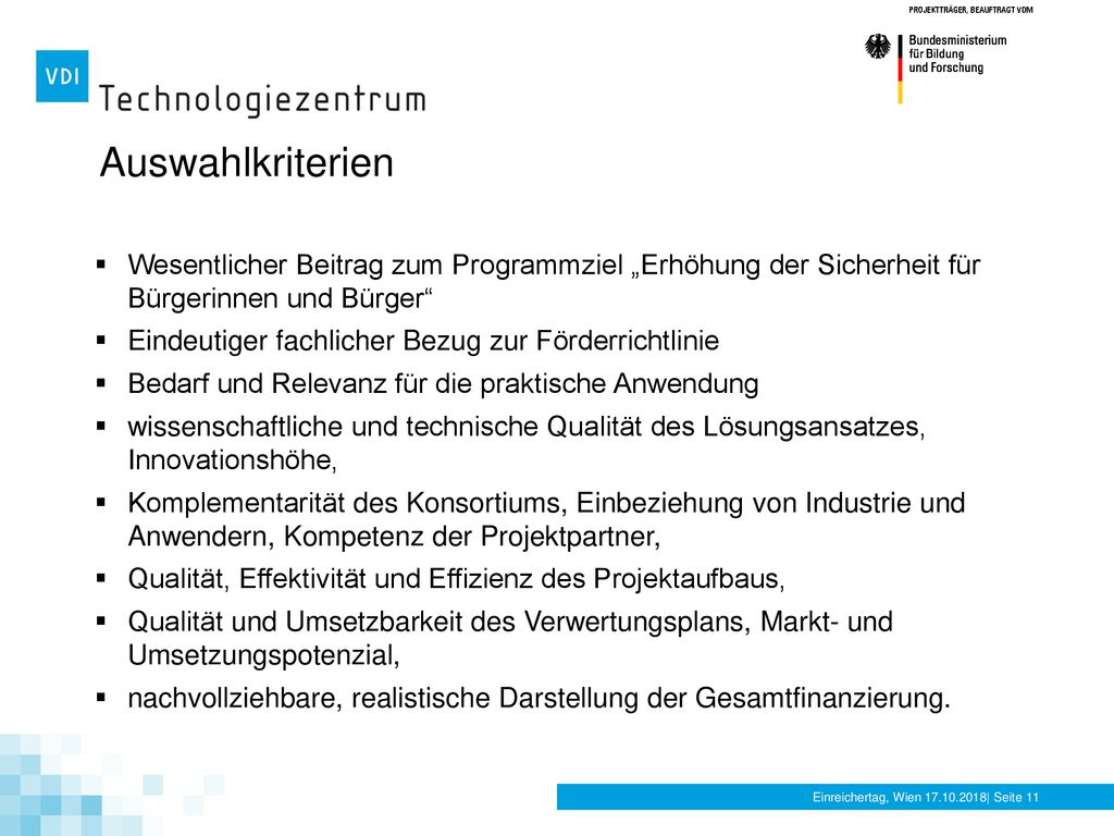 Auswahlkriterien Wesentlicher Beitrag zum Programmziel „Erhöhung der Sicherheit für Bürgerinnen und Bürger