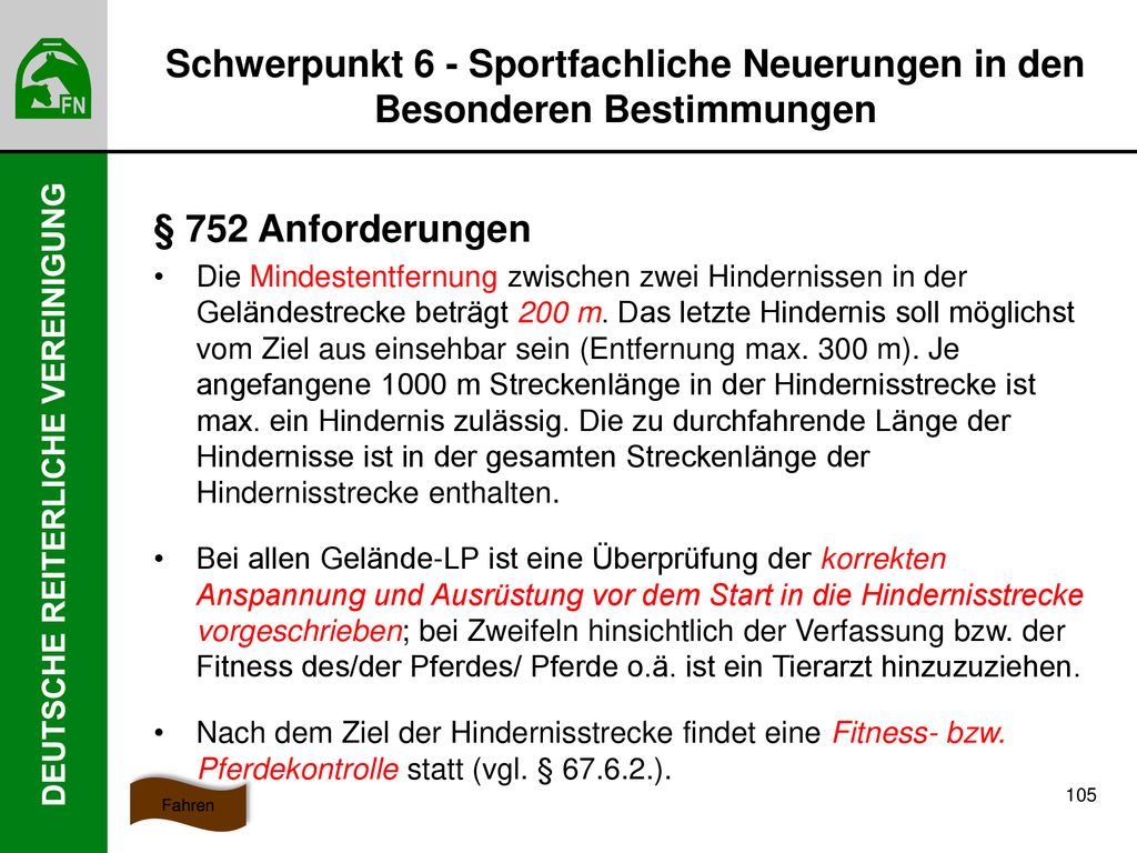 Schwerpunkt 6 - Sportfachliche Neuerungen in den Besonderen Bestimmungen