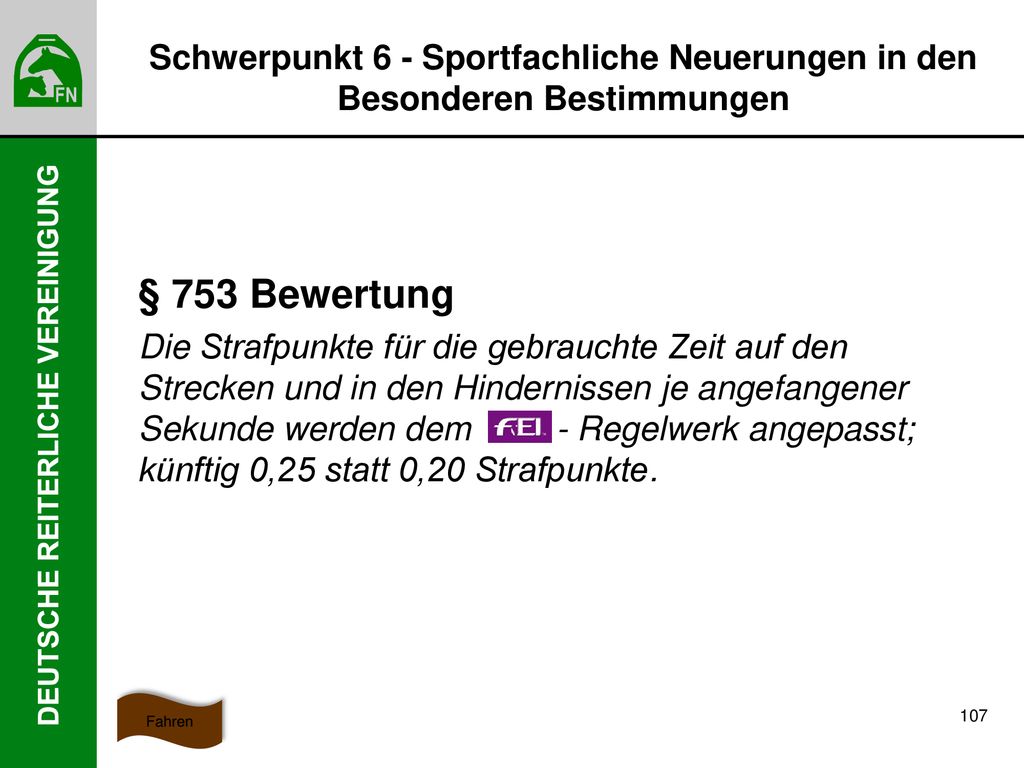 Schwerpunkt 6 - Sportfachliche Neuerungen in den Besonderen Bestimmungen