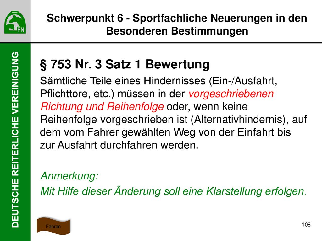 Schwerpunkt 6 - Sportfachliche Neuerungen in den Besonderen Bestimmungen