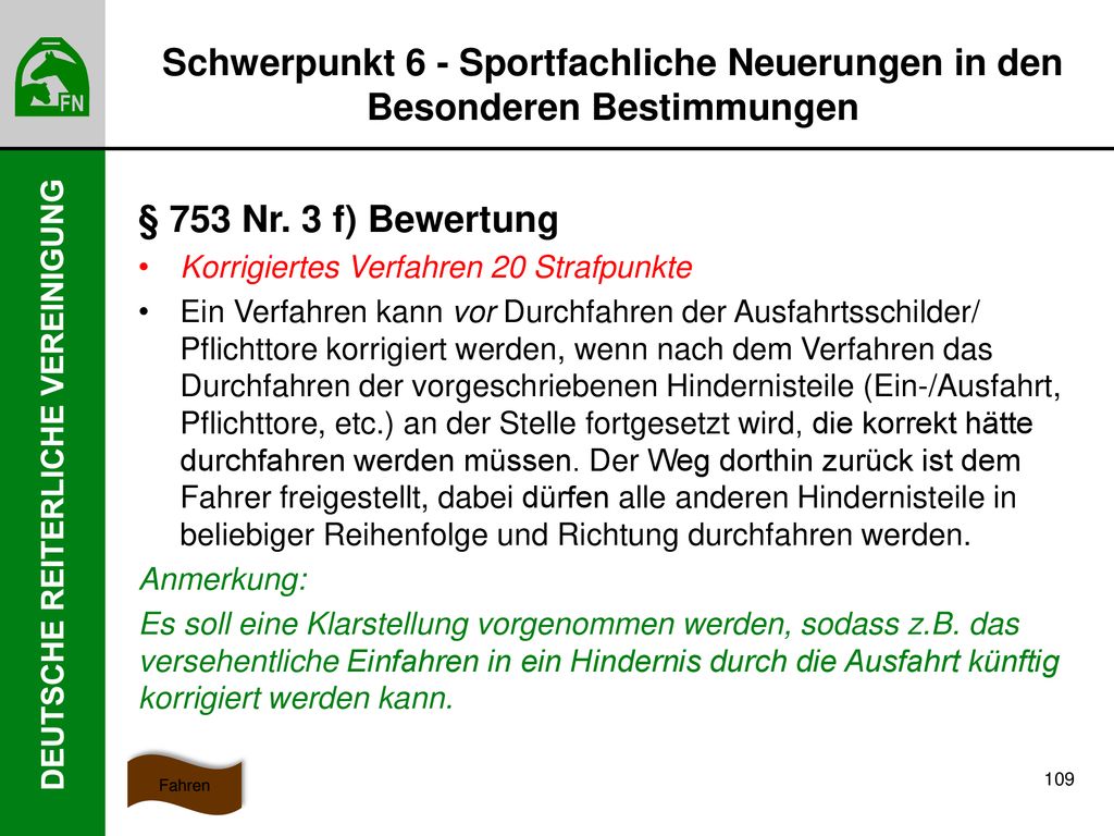 Schwerpunkt 6 - Sportfachliche Neuerungen in den Besonderen Bestimmungen