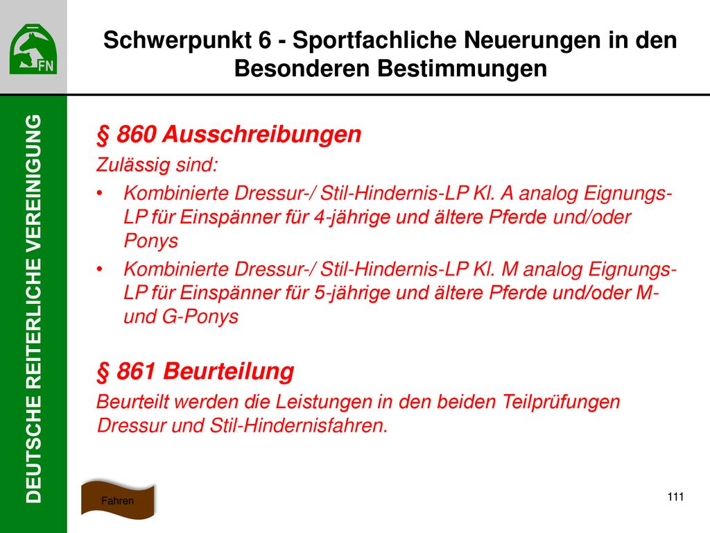 Schwerpunkt 6 - Sportfachliche Neuerungen in den Besonderen Bestimmungen