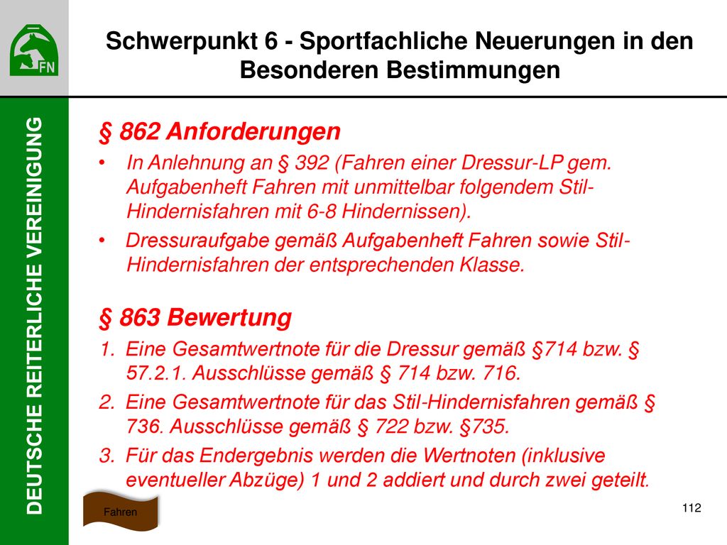 Schwerpunkt 6 - Sportfachliche Neuerungen in den Besonderen Bestimmungen