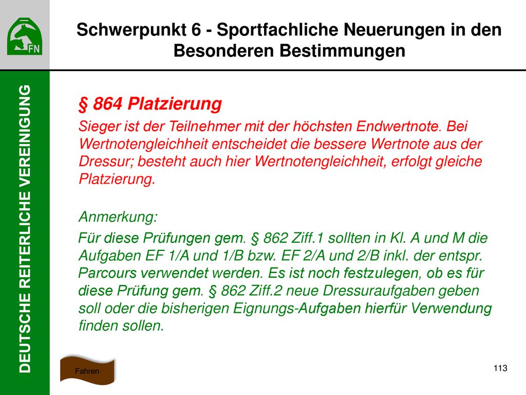 Schwerpunkt 6 - Sportfachliche Neuerungen in den Besonderen Bestimmungen