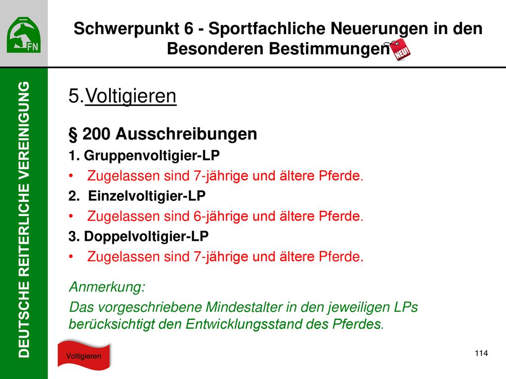 Schwerpunkt 6 - Sportfachliche Neuerungen in den Besonderen Bestimmungen