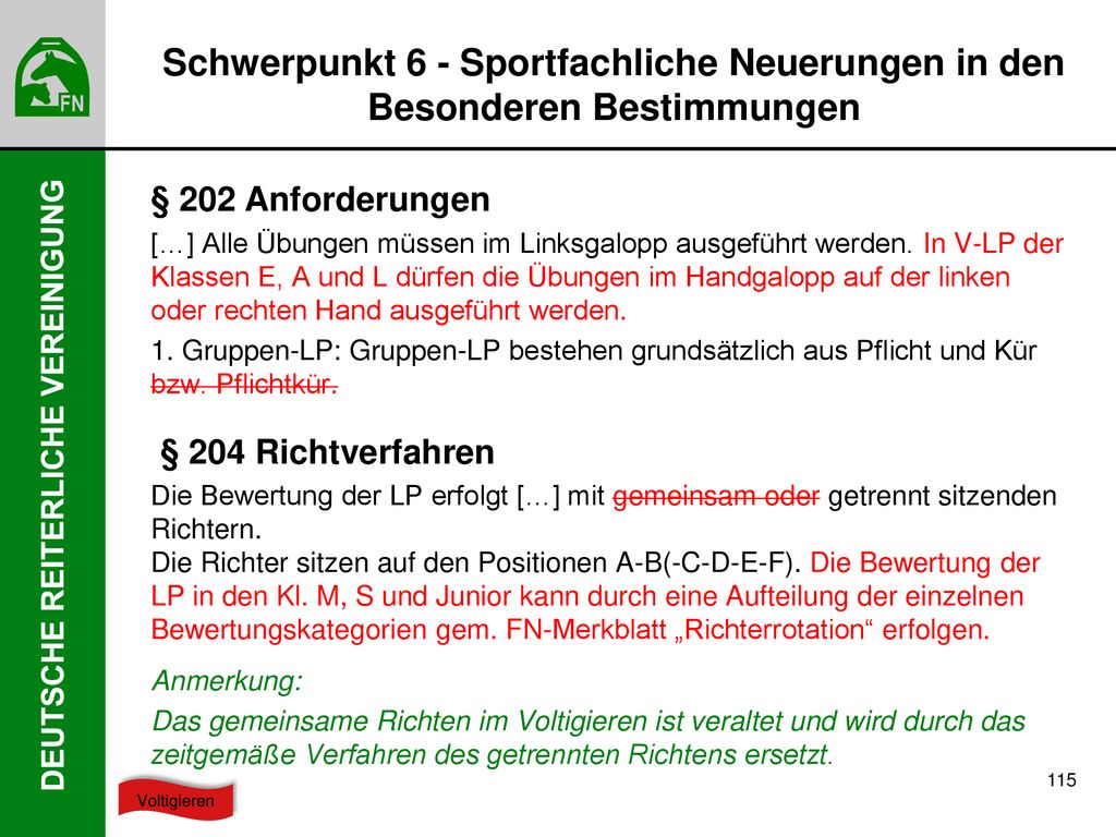 Schwerpunkt 6 - Sportfachliche Neuerungen in den Besonderen Bestimmungen