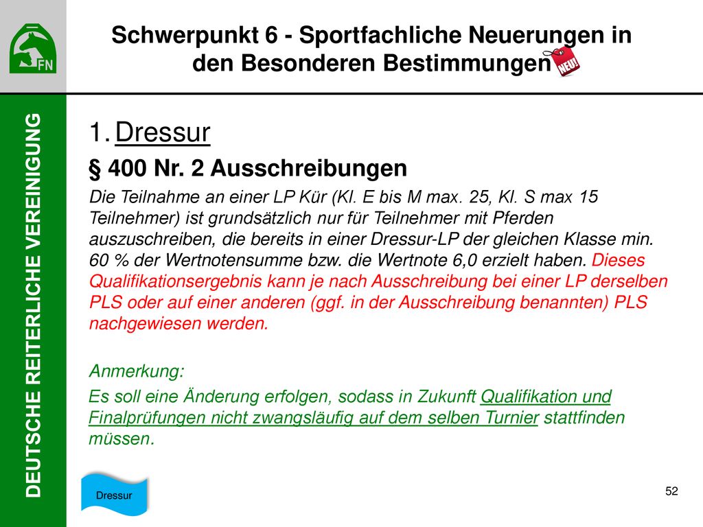 Schwerpunkt 6 - Sportfachliche Neuerungen in den Besonderen Bestimmungen