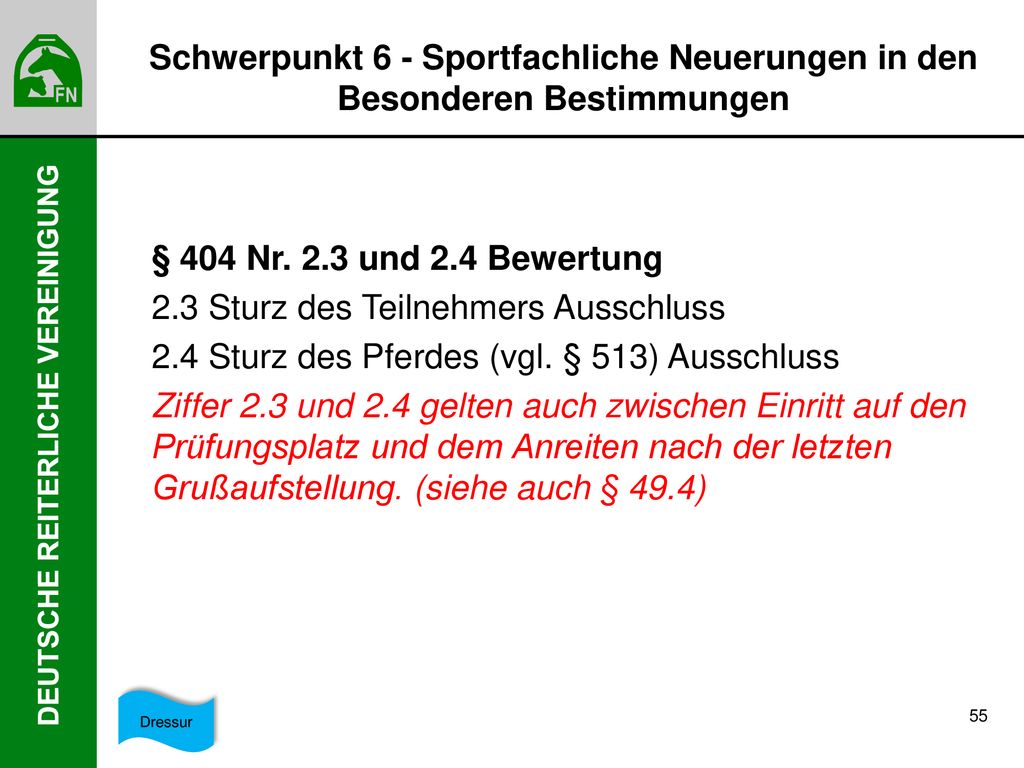 Schwerpunkt 6 - Sportfachliche Neuerungen in den Besonderen Bestimmungen
