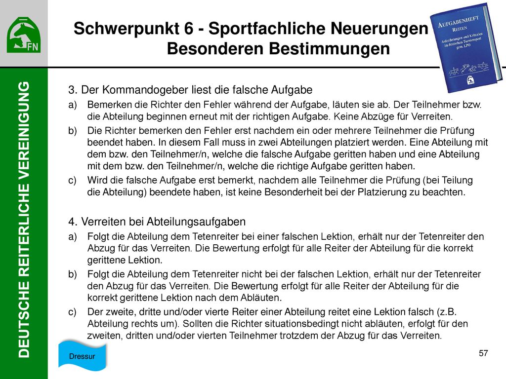 Schwerpunkt 6 - Sportfachliche Neuerungen in den Besonderen Bestimmungen