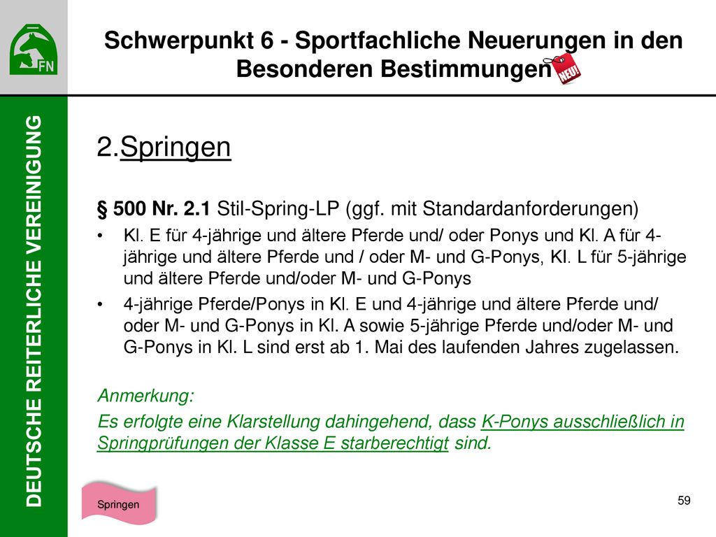 Schwerpunkt 6 - Sportfachliche Neuerungen in den Besonderen Bestimmungen