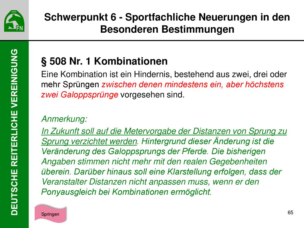 Schwerpunkt 6 - Sportfachliche Neuerungen in den Besonderen Bestimmungen