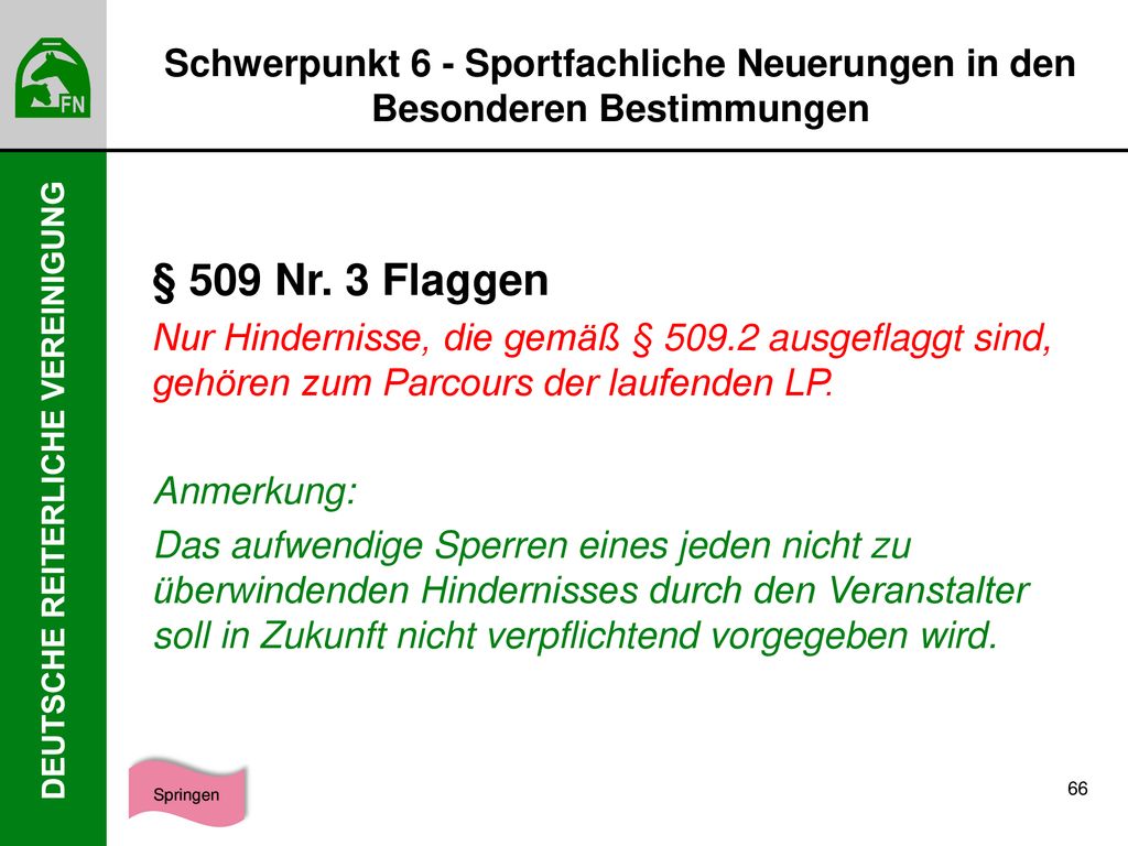Schwerpunkt 6 - Sportfachliche Neuerungen in den Besonderen Bestimmungen