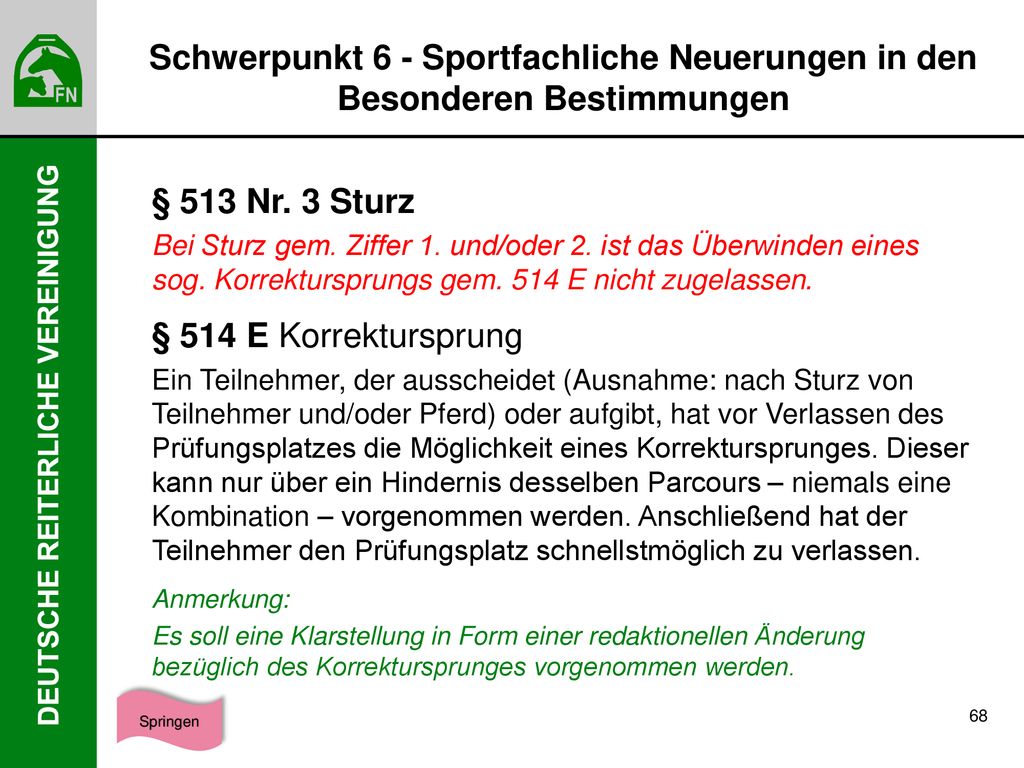 Schwerpunkt 6 - Sportfachliche Neuerungen in den Besonderen Bestimmungen