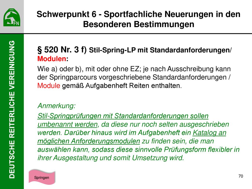 § 520 Nr. 3 f) Stil-Spring-LP mit Standardanforderungen/ Modulen: