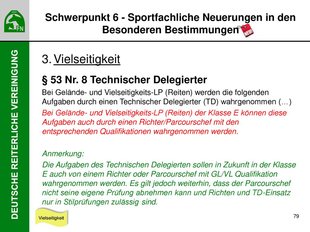 Schwerpunkt 6 - Sportfachliche Neuerungen in den Besonderen Bestimmungen