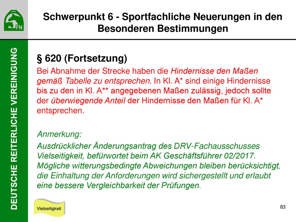 Schwerpunkt 6 - Sportfachliche Neuerungen in den Besonderen Bestimmungen