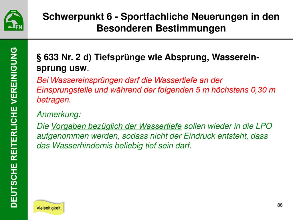 Schwerpunkt 6 - Sportfachliche Neuerungen in den Besonderen Bestimmungen