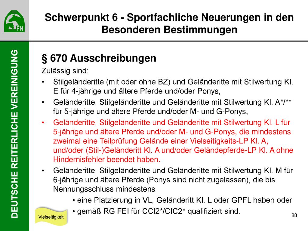 Schwerpunkt 6 - Sportfachliche Neuerungen in den Besonderen Bestimmungen