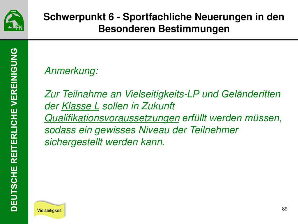 Schwerpunkt 6 - Sportfachliche Neuerungen in den Besonderen Bestimmungen