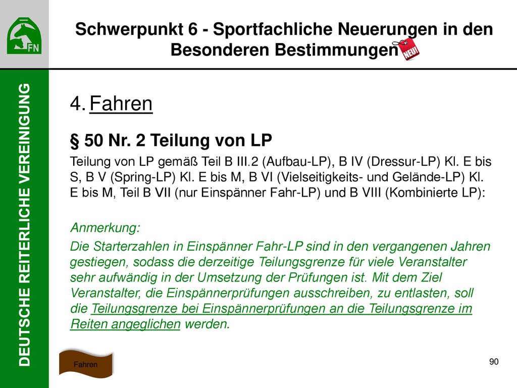 Schwerpunkt 6 - Sportfachliche Neuerungen in den Besonderen Bestimmungen