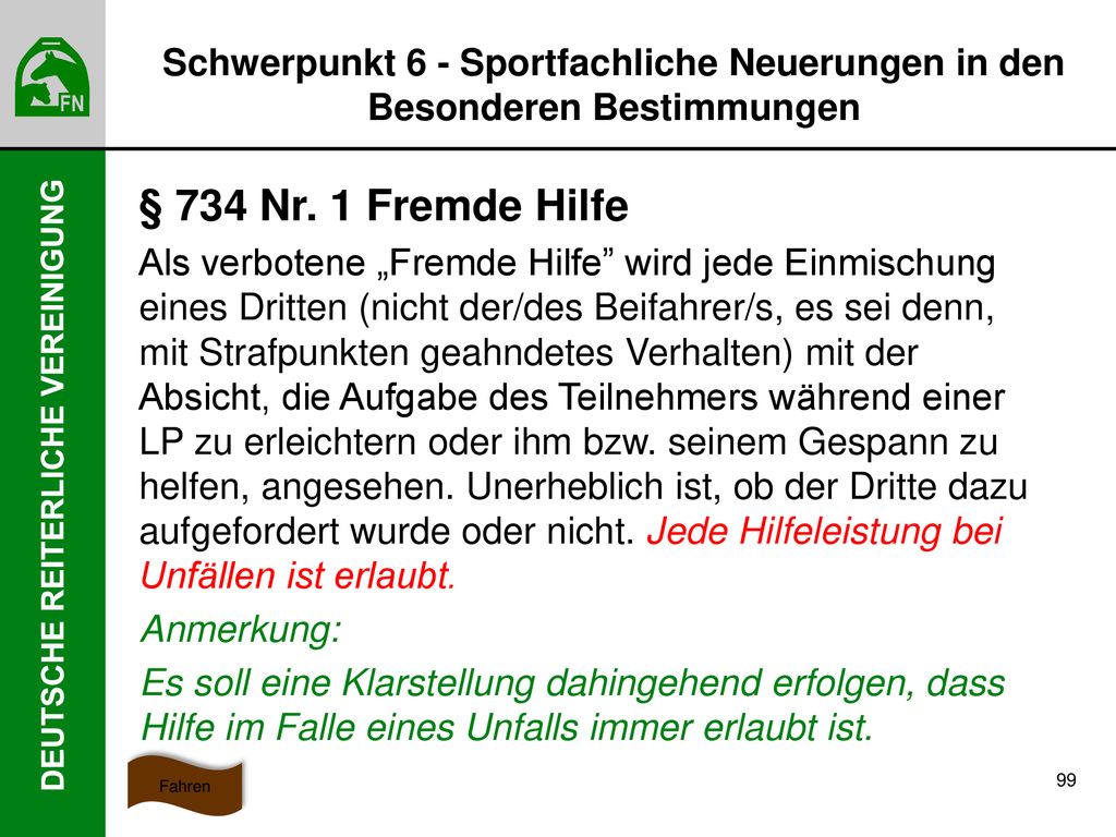 Schwerpunkt 6 - Sportfachliche Neuerungen in den Besonderen Bestimmungen