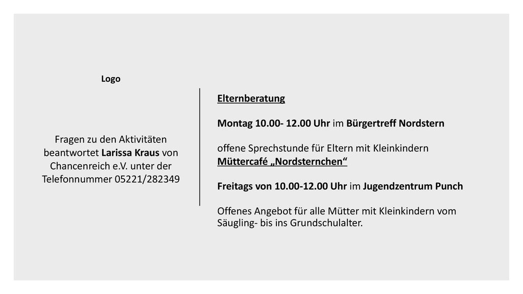 Montag Uhr im Bürgertreff Nordstern