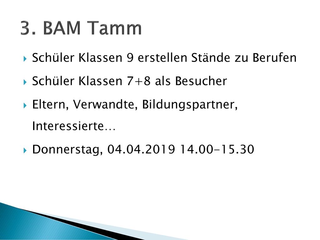 3. BAM Tamm Schüler Klassen 9 erstellen Stände zu Berufen