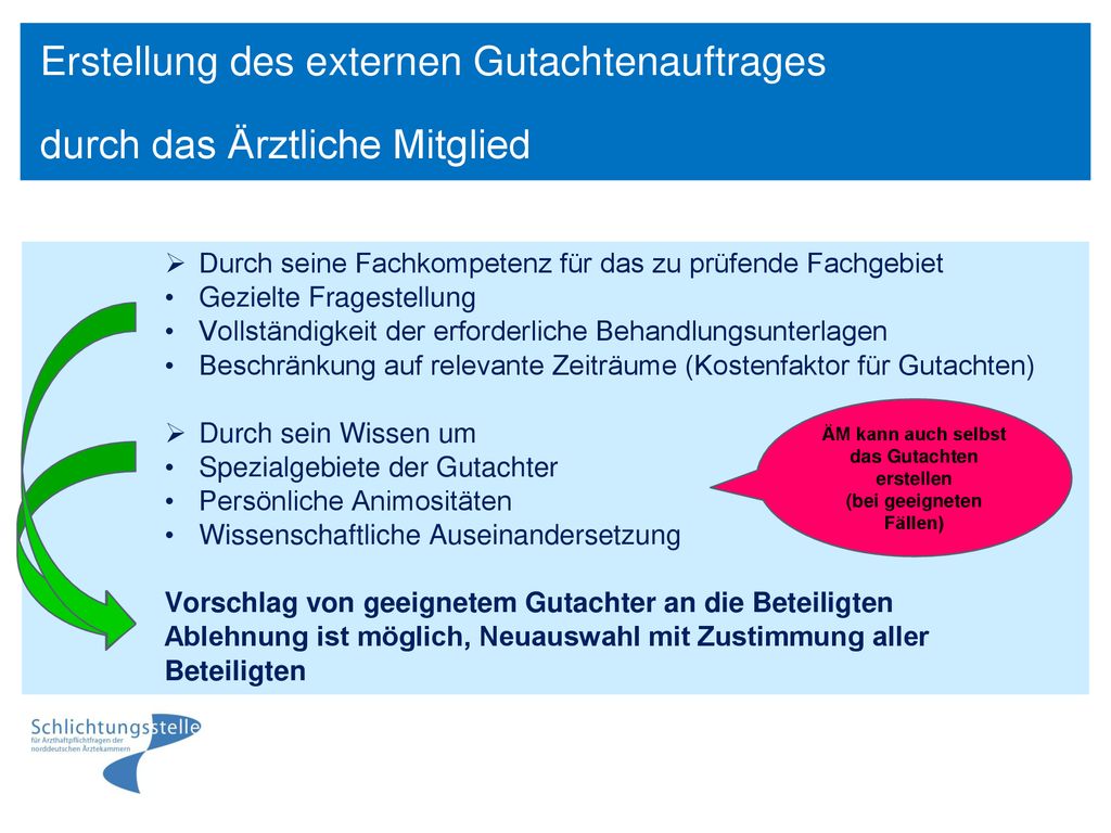 ÄM kann auch selbst das Gutachten erstellen (bei geeigneten Fällen)