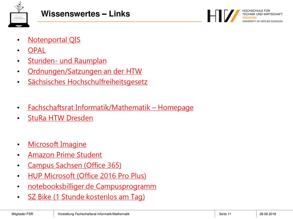 Wissenswertes – Links Notenportal QIS OPAL Stunden- und Raumplan
