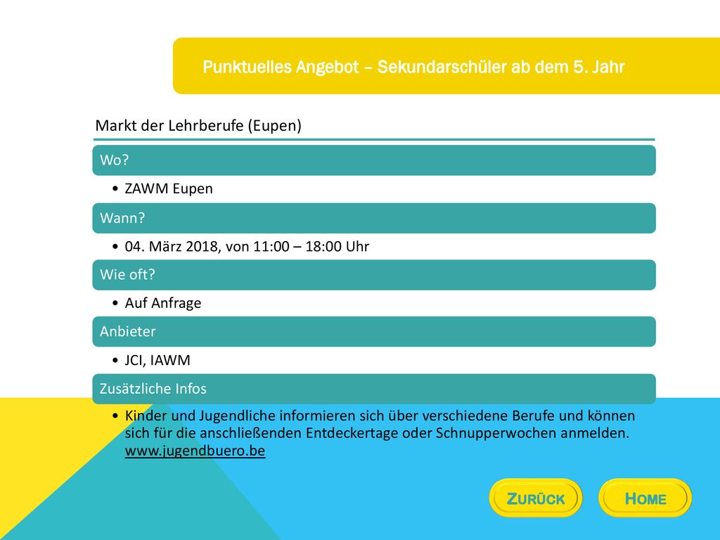 Punktuelles Angebot – Sekundarschüler ab dem 5. Jahr
