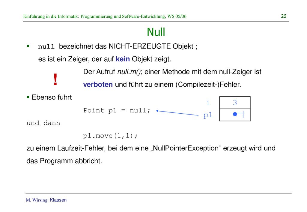 ! Null i p1 3 null bezeichnet das NICHT-ERZEUGTE Objekt ;