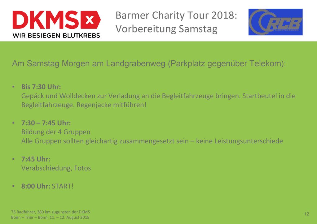 Barmer Charity Tour 2018: Vorbereitung Samstag
