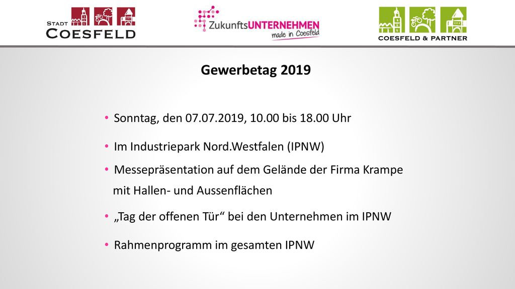 Gewerbetag 2019 Sonntag, den , bis Uhr