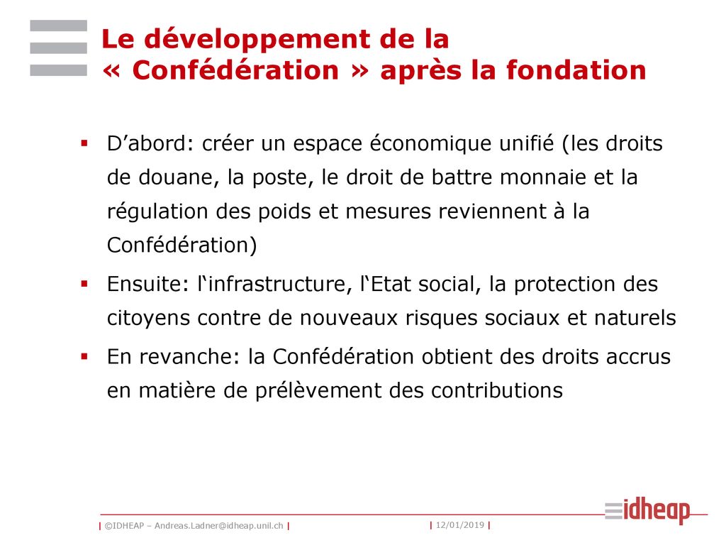 Le développement de la « Confédération » après la fondation