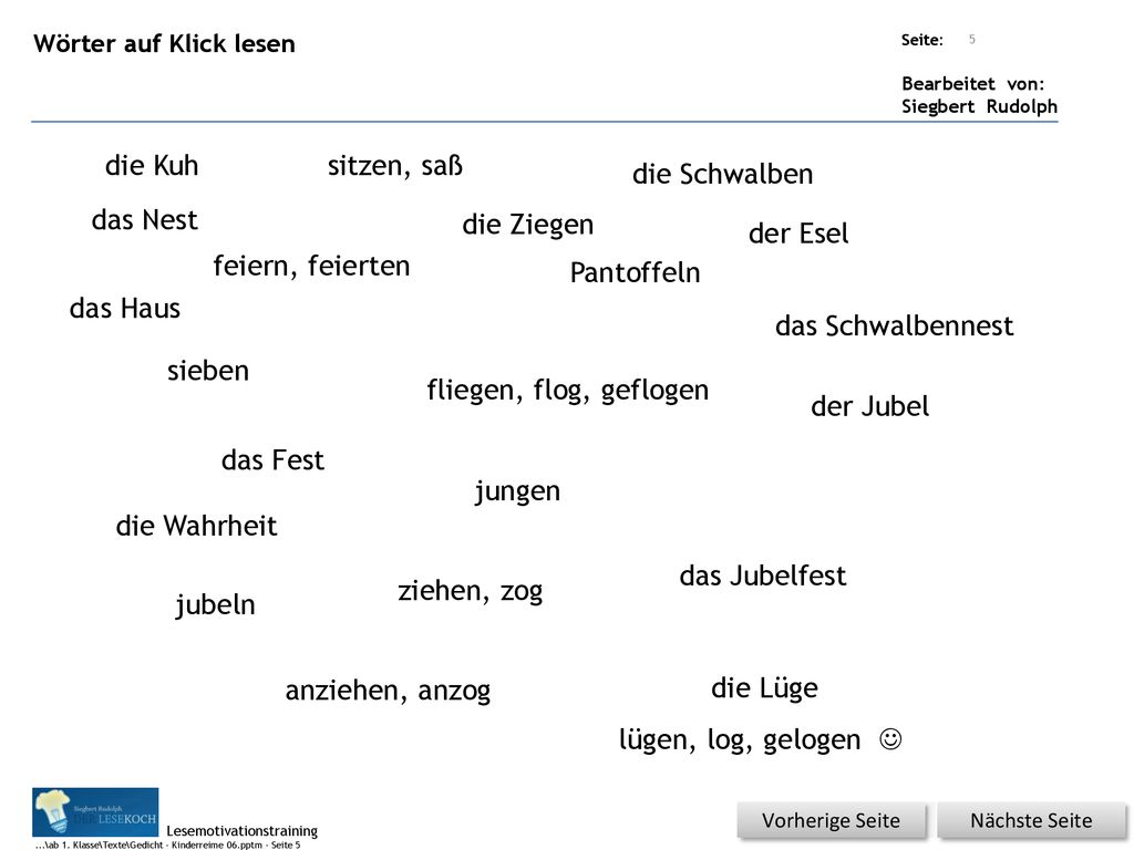 die Kuh sitzen, saß die Schwalben das Nest die Ziegen der Esel