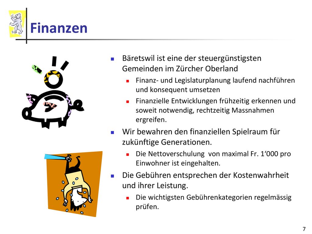 Finanzen Bäretswil ist eine der steuergünstigsten Gemeinden im Zürcher Oberland.