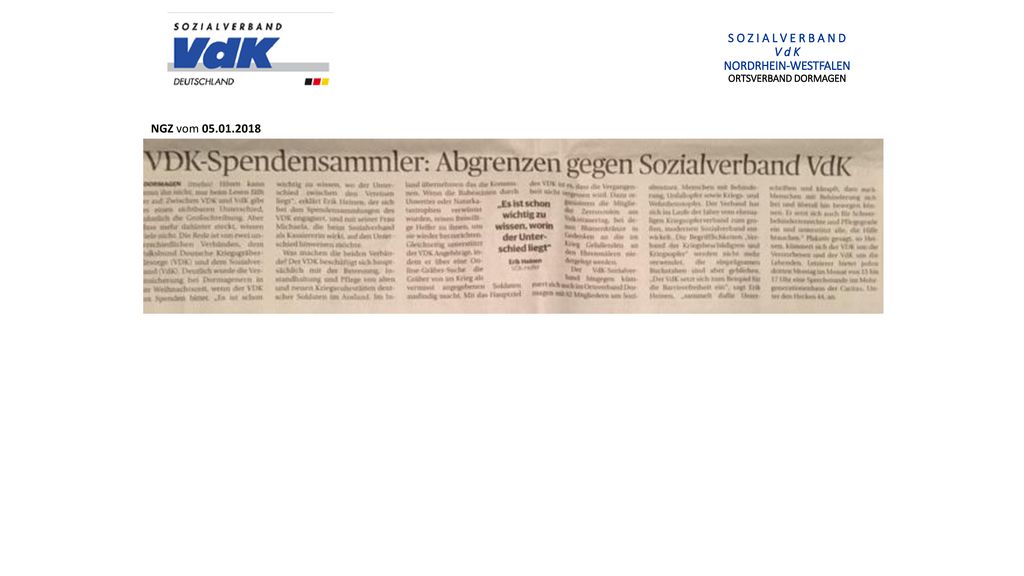 S O Z I A L V E R B A N D V d K NORDRHEIN-WESTFALEN ORTSVERBAND DORMAGEN