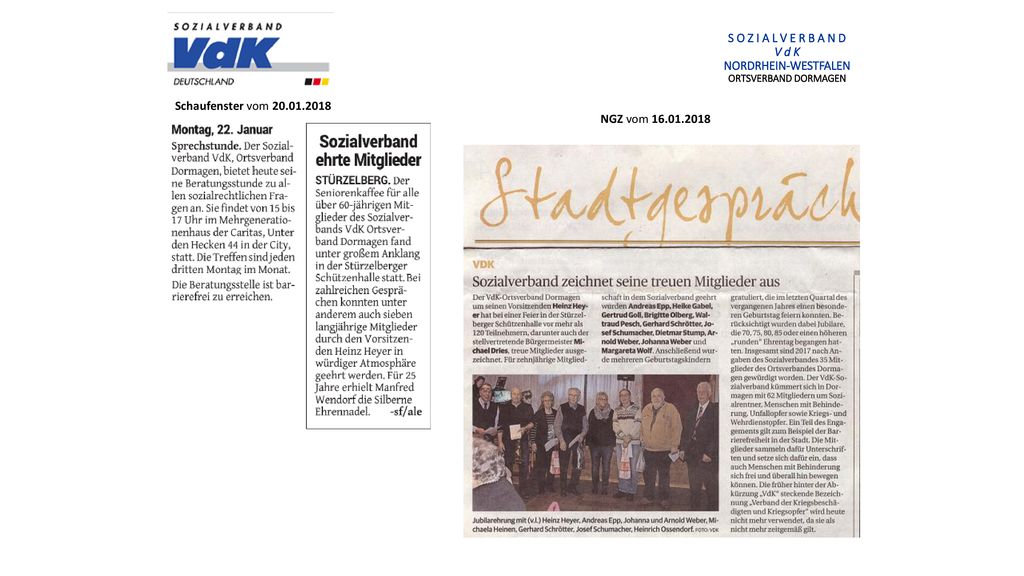 S O Z I A L V E R B A N D V d K NORDRHEIN-WESTFALEN ORTSVERBAND DORMAGEN